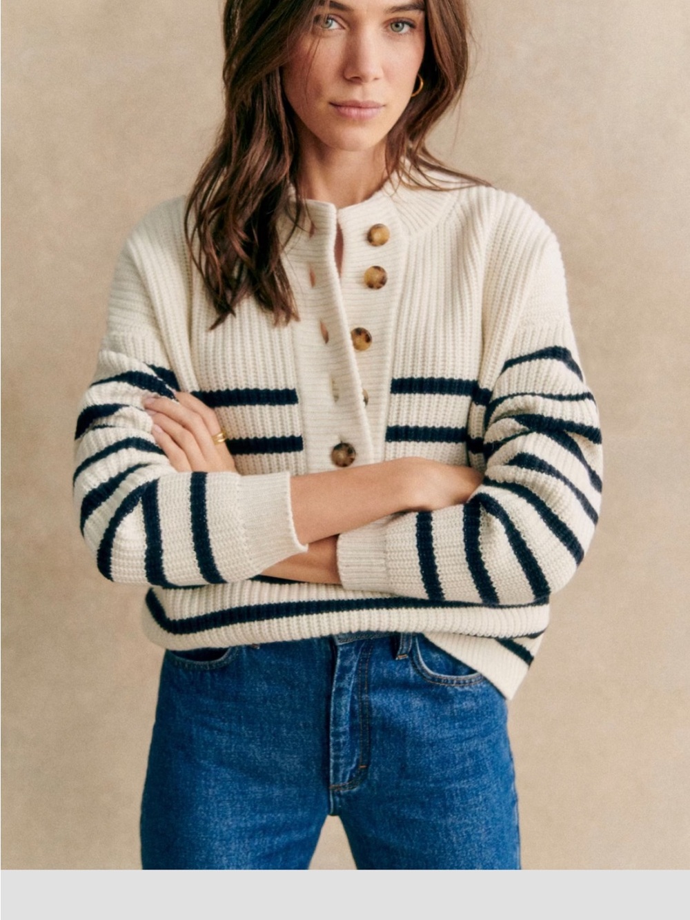 Sezane Lucas Jumper Ecru / Navy - Size L